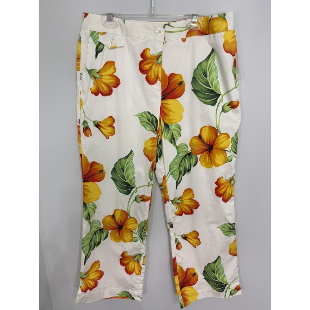 Madison Studio Capri Pants Floral White Multi Tahiti Dream Size 6